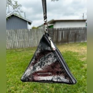 Sephora collection metallic grey Triangle pyramid shape bag